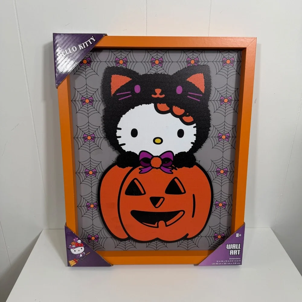 Hello Kitty  Sanrio Halloween Wall Art Set 2pc Witch Broom Pumpkin 12x15 New